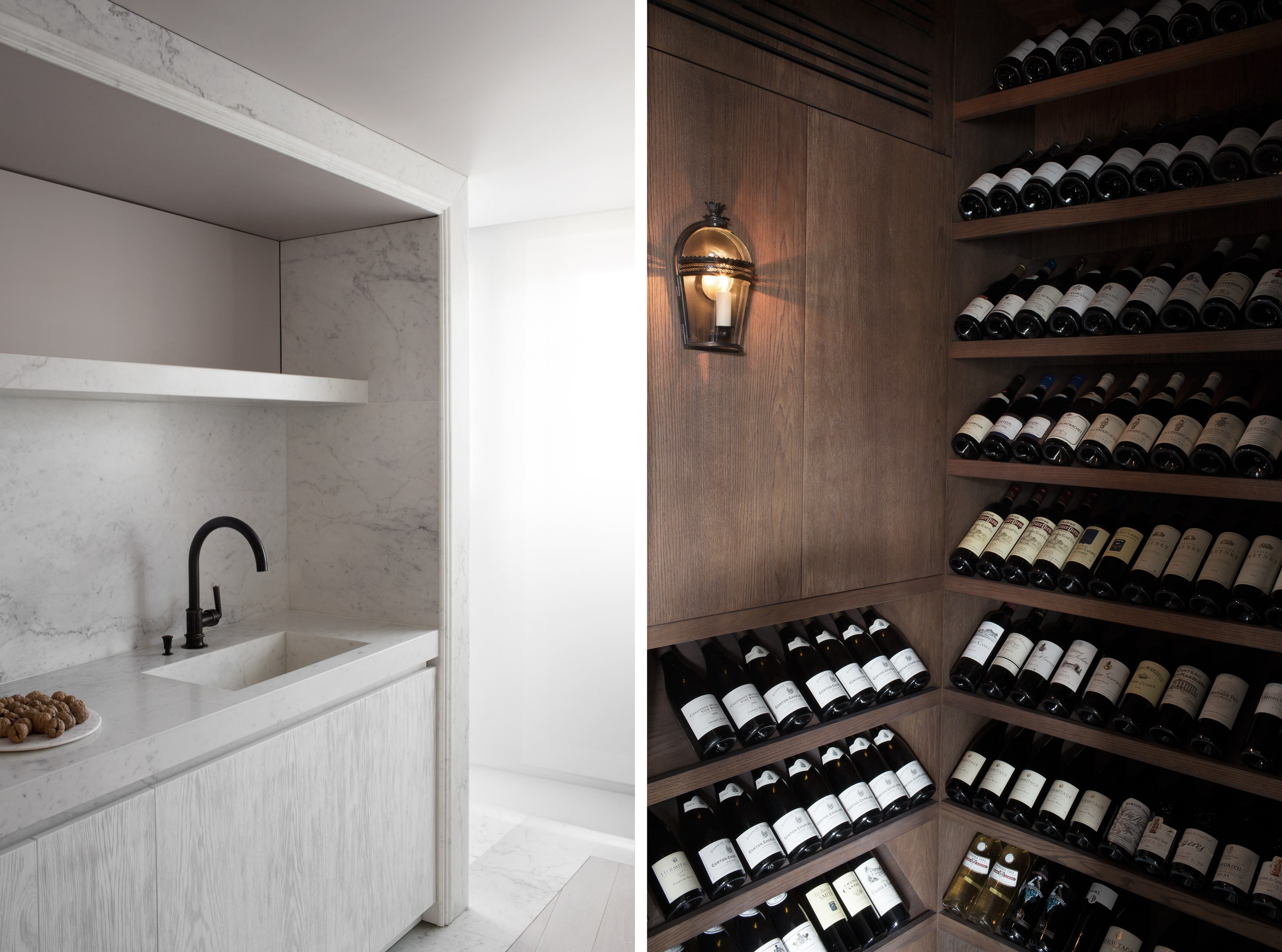 Kennedy Residence by Guillaume Alan — marble pantry and wine cellar, lantern, residence in Paris