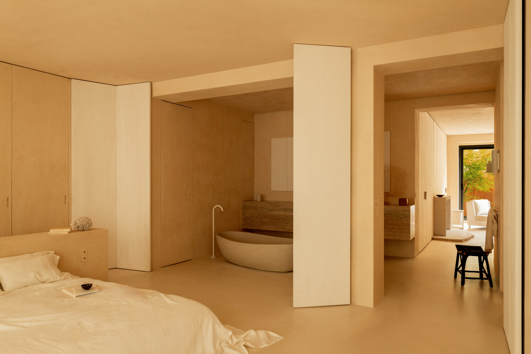 L’Imparfait by Guillaume Alan — enfilade from the bedroom to the bathroom, apartment in Paris