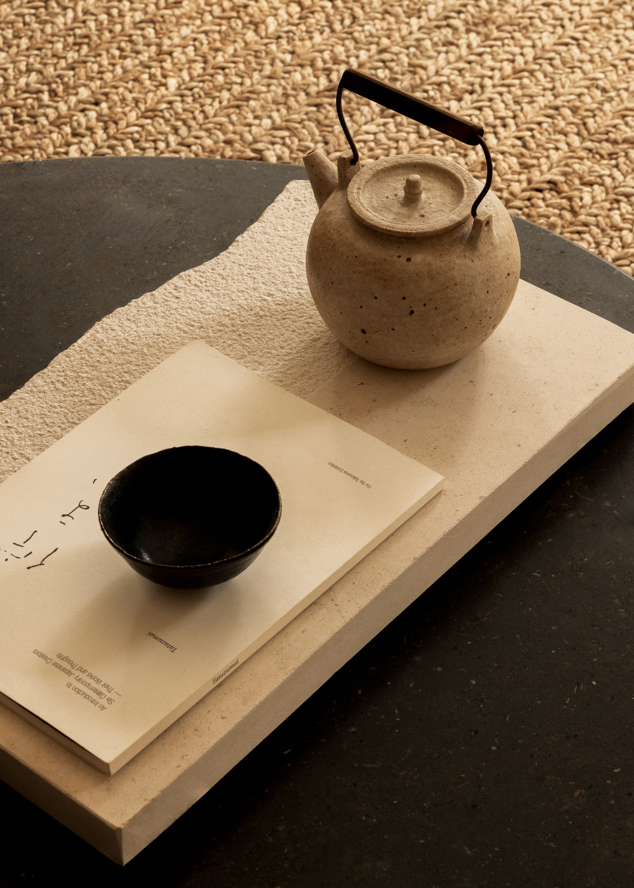 L’Imparfait by Guillaume Alan — teapot and bowl on a stone tray, apartment in Paris