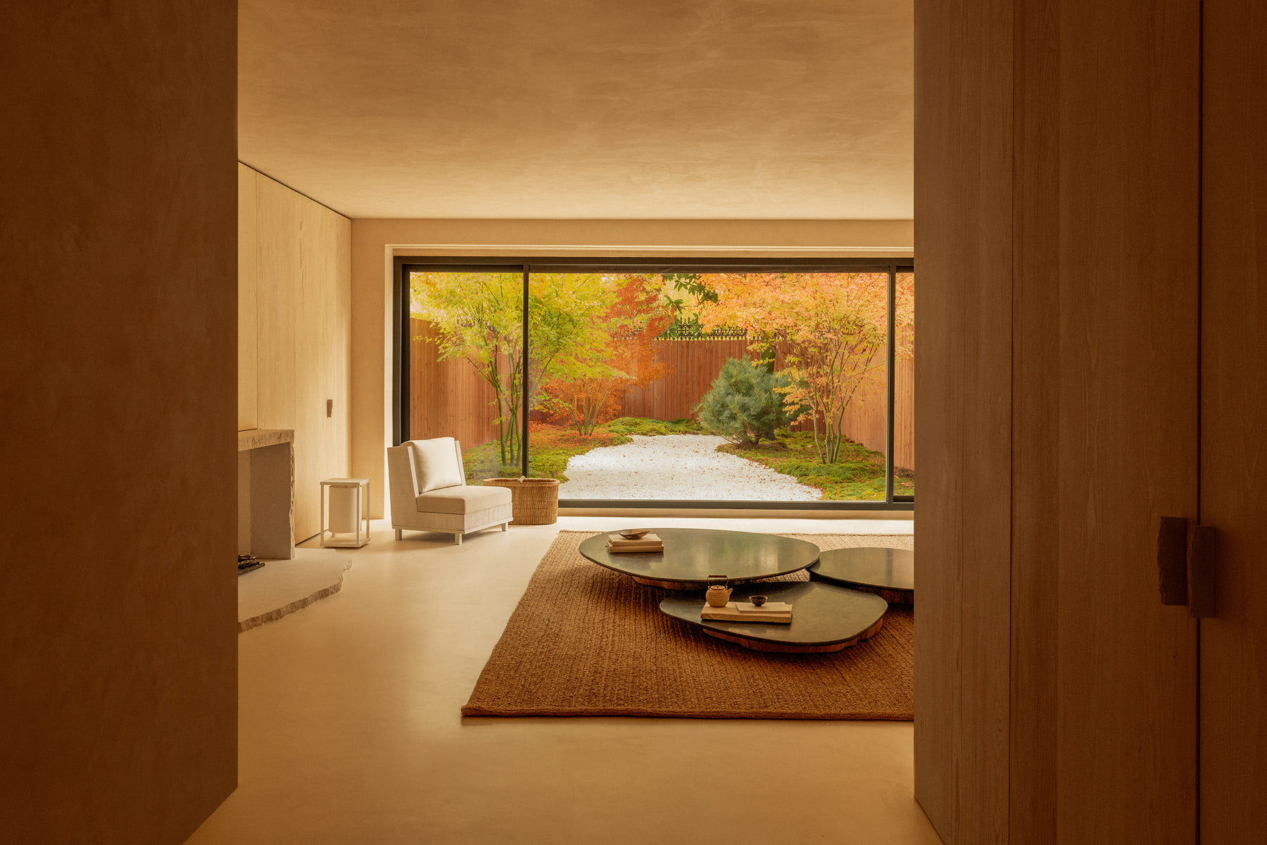 L’Imparfait by Guillaume Alan — living room facing the garden, seen from the doorway, apartment in Paris