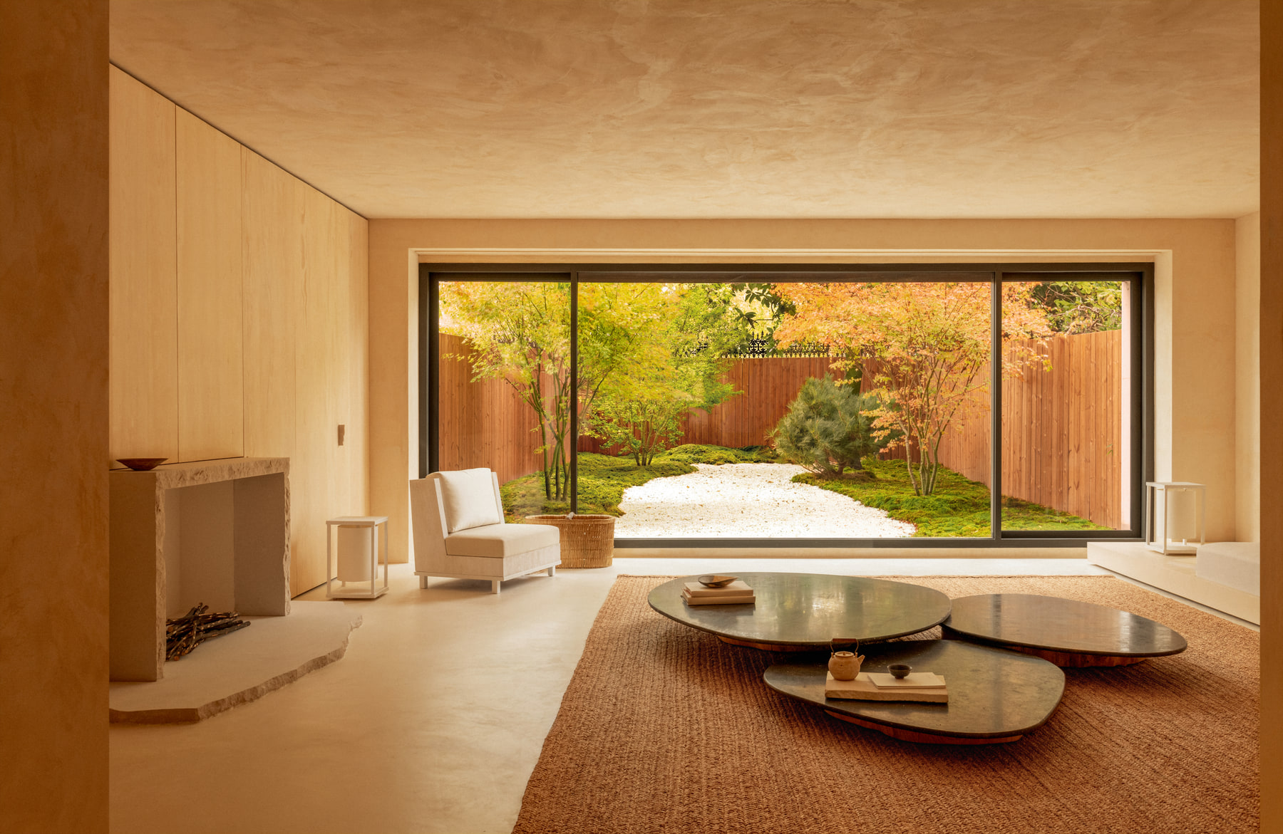 L’Imparfait by Guillaume Alan — living room facing the garden in spring, apartment in Paris