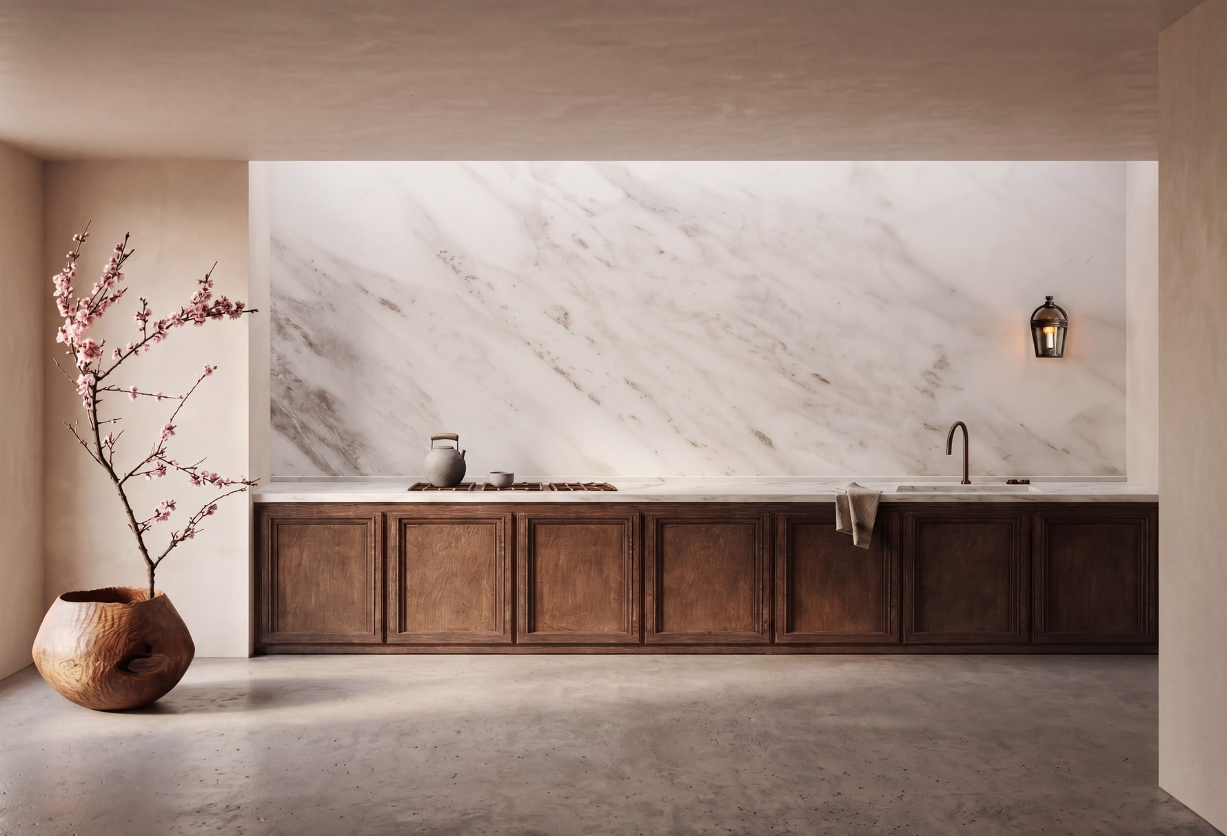 Mayfair House by Guillaume Alan — marble and wood kitchen, residence in London